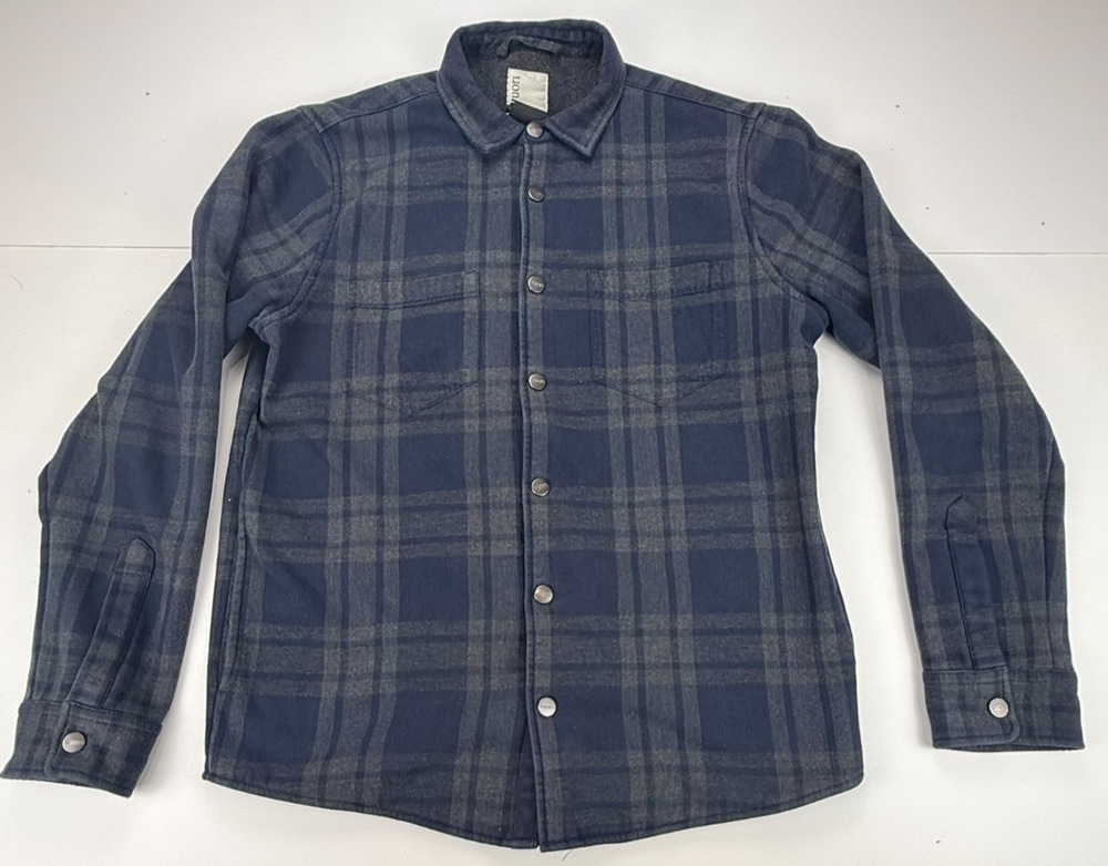 Vuori Range Shirt Jacket Mens M Blue Gray Plaid Fleece Lined Shacket V246